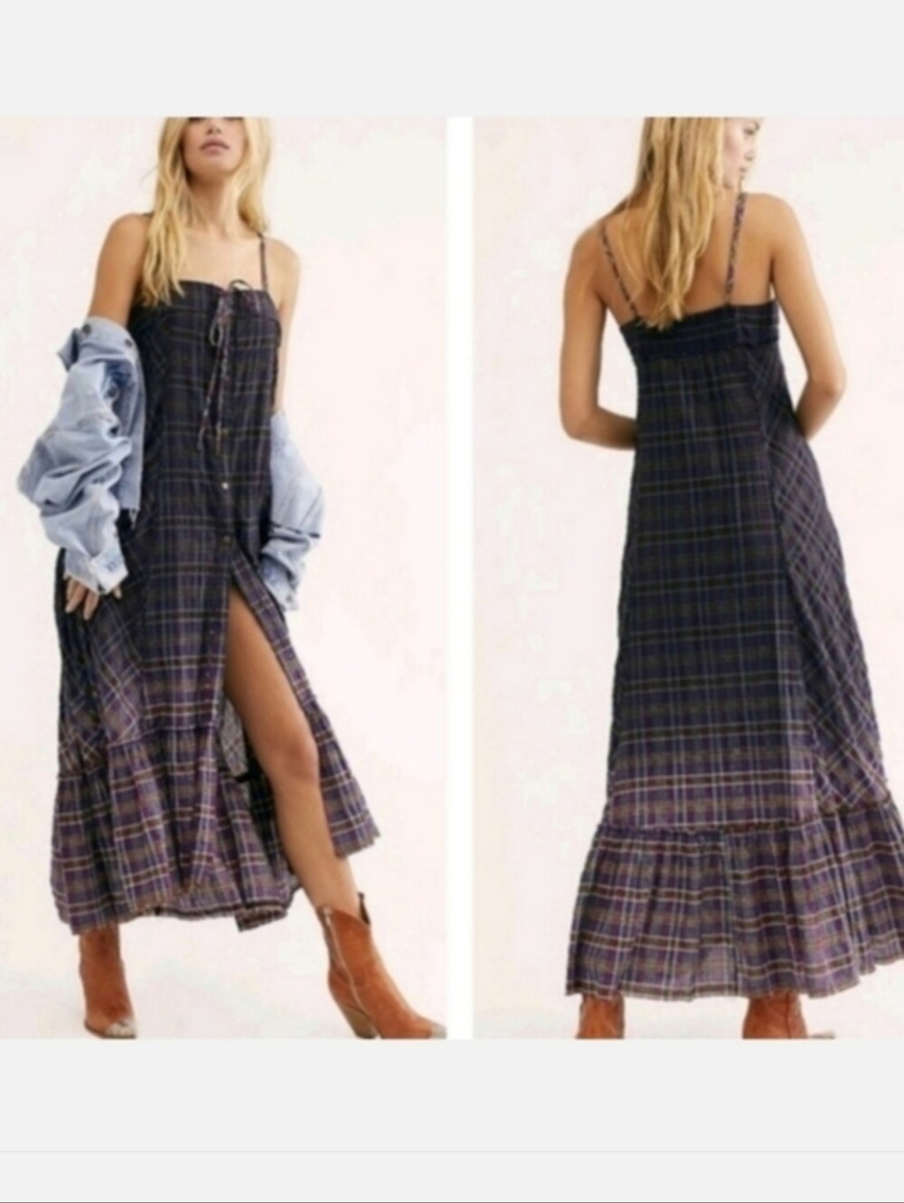 FREE PEOPLE WE THE FREE PLAID CITY MAXI DRESS